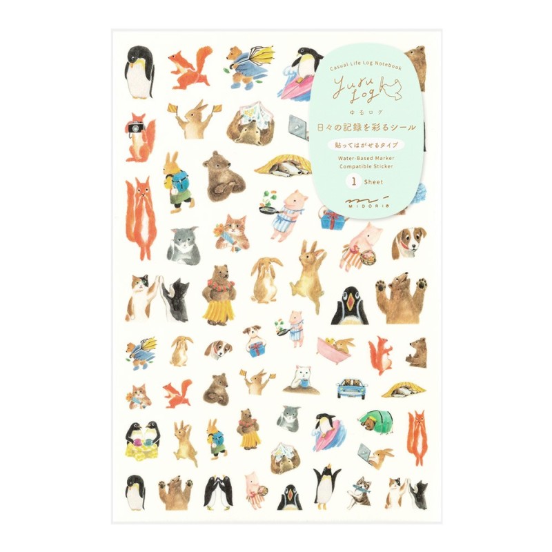 I274AN Yuru Log Sticker Sheet (1) Animal