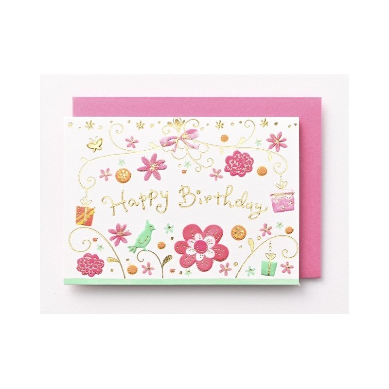 EAGB2084 Red Mini Birthday Card Flowers