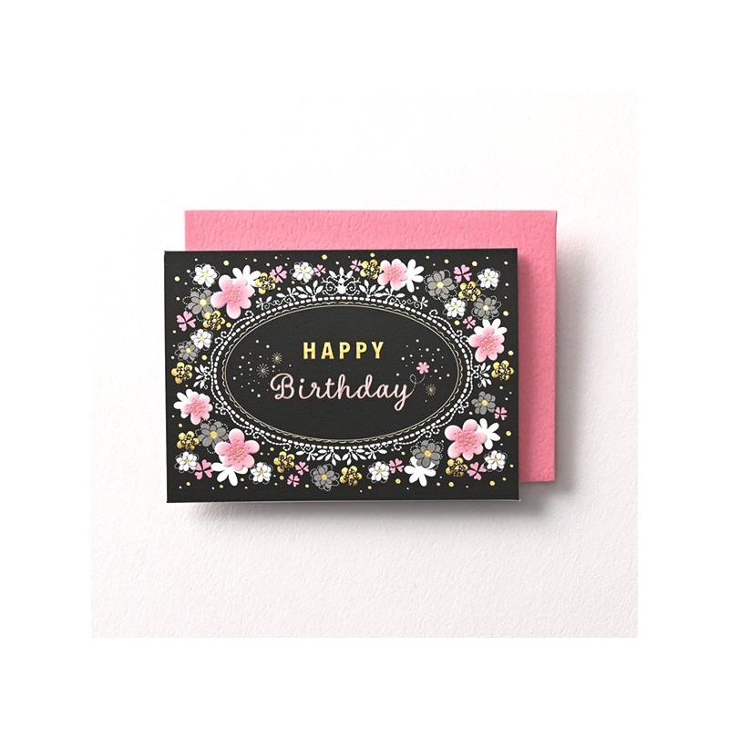 EAGB2129 Pink Mini Birthday Card Black