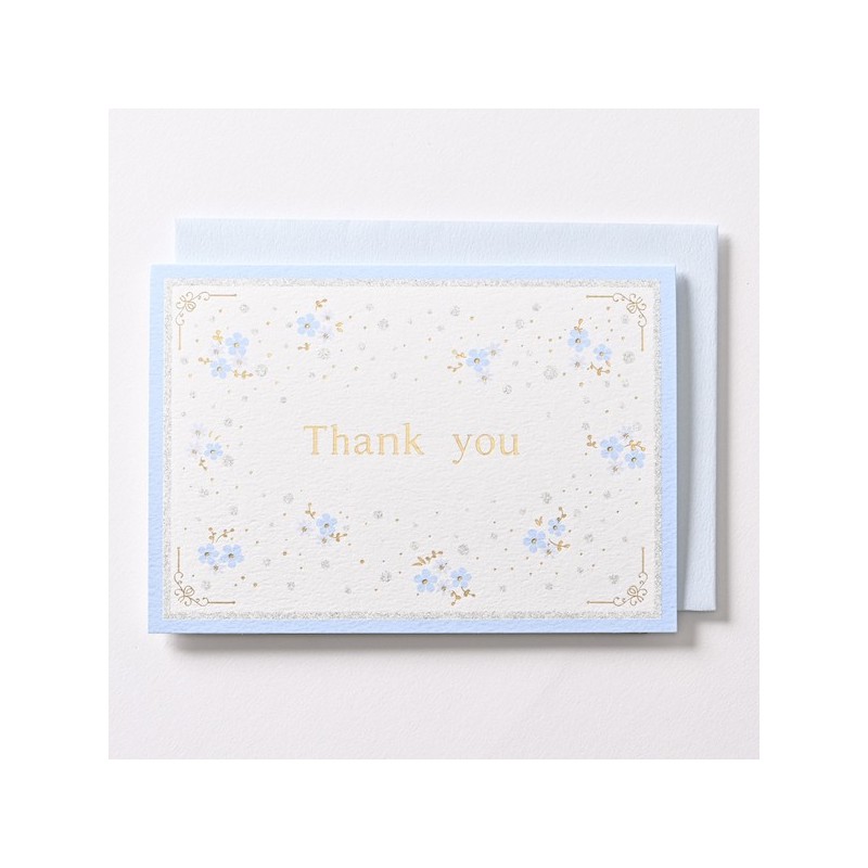 EAGT1325 Blue Silk Thank you Card Blossoms