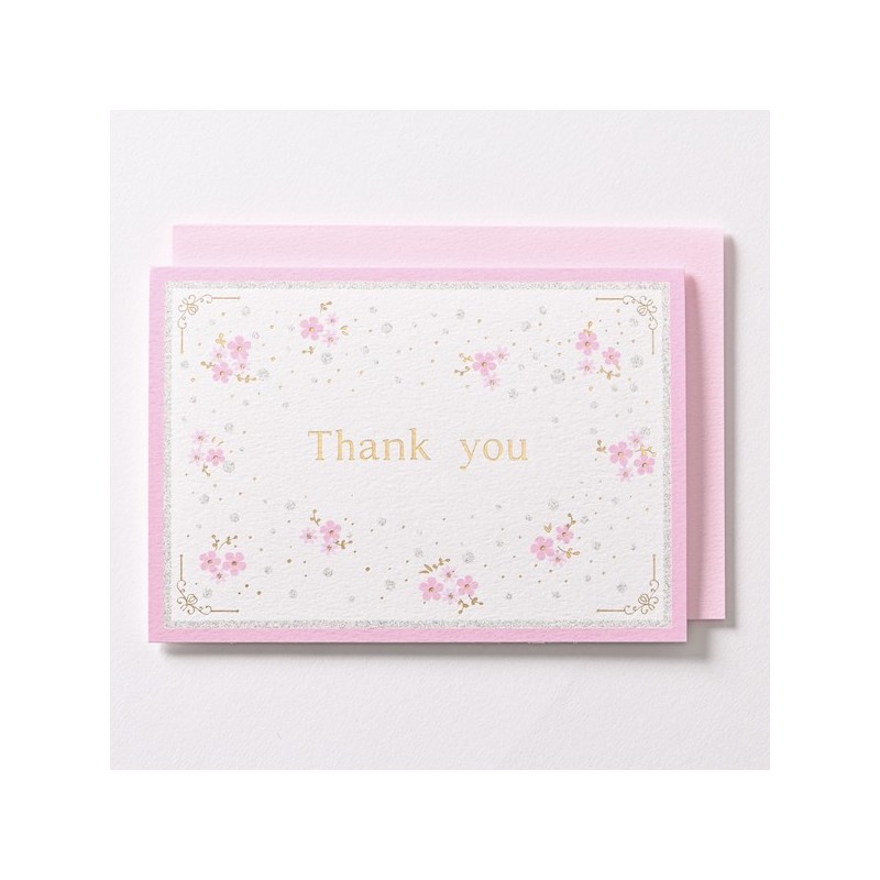 EAGT1326 Pink Silk Thank you Card Blossoms