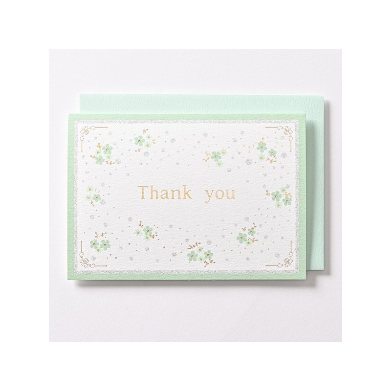 EAGT1327 Green Silk Thank you Card Blossoms