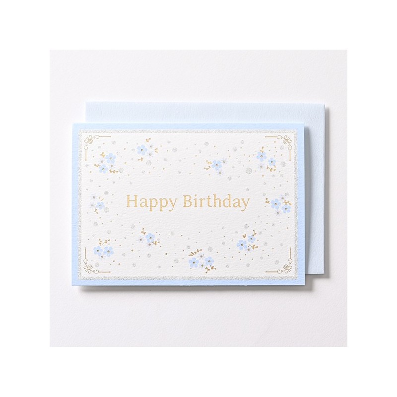 EAGB2104 Blue Silk Birthday Card Blossoms