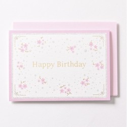 EAGB2105 Pink Silk Birthday Card Blossoms