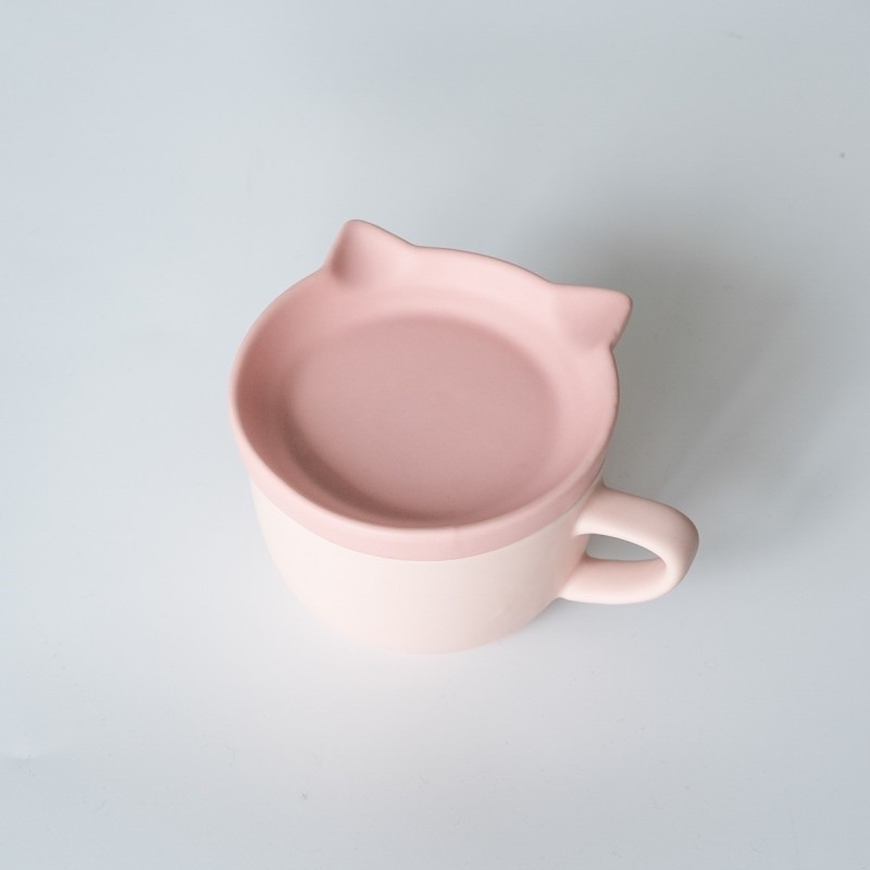 PO014PK Neko Cat Mug with Plate Pink
